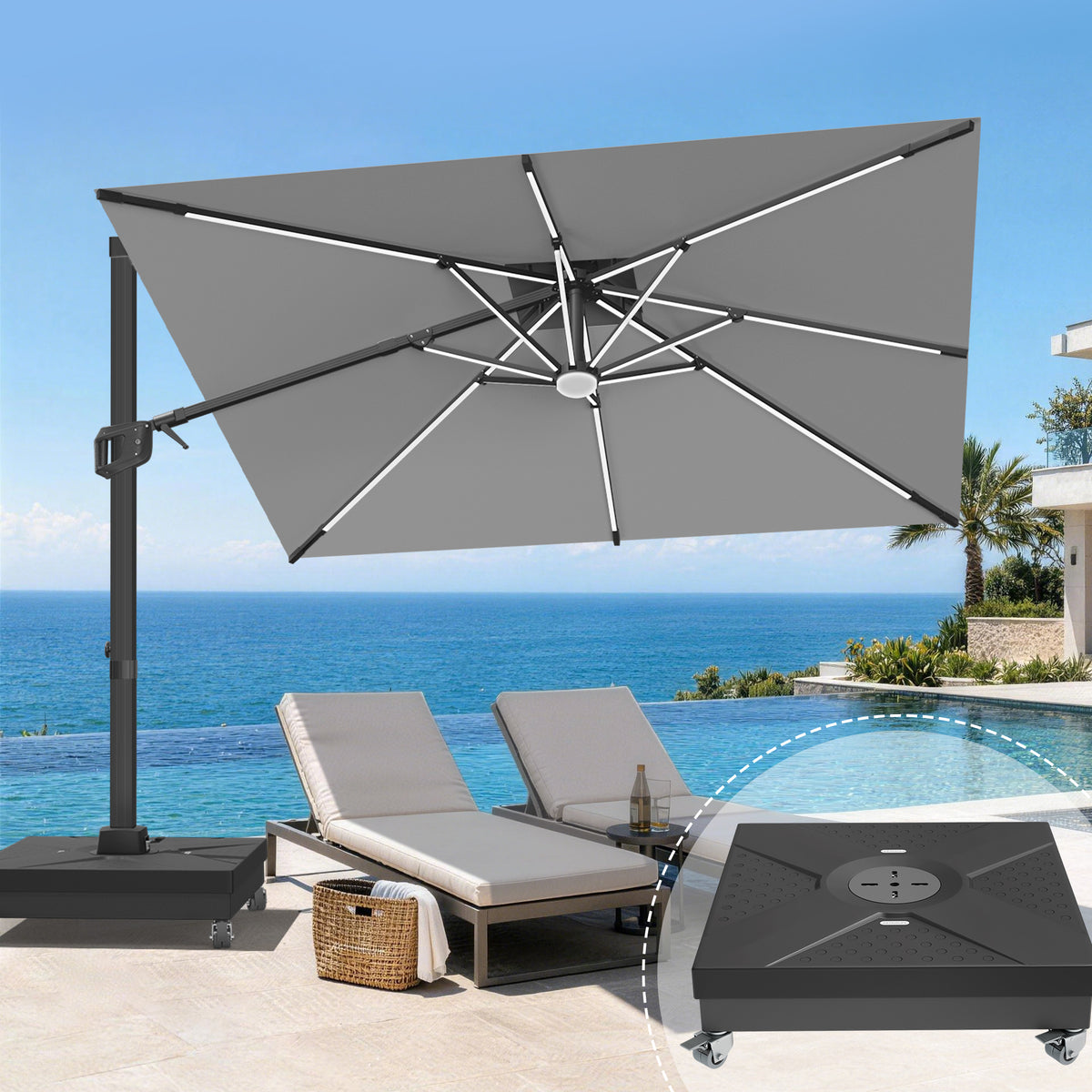 Patioslife Signature Series Rotating Cantilever Patio Umbrella with Adjustable Tilt for Garden & Poolside