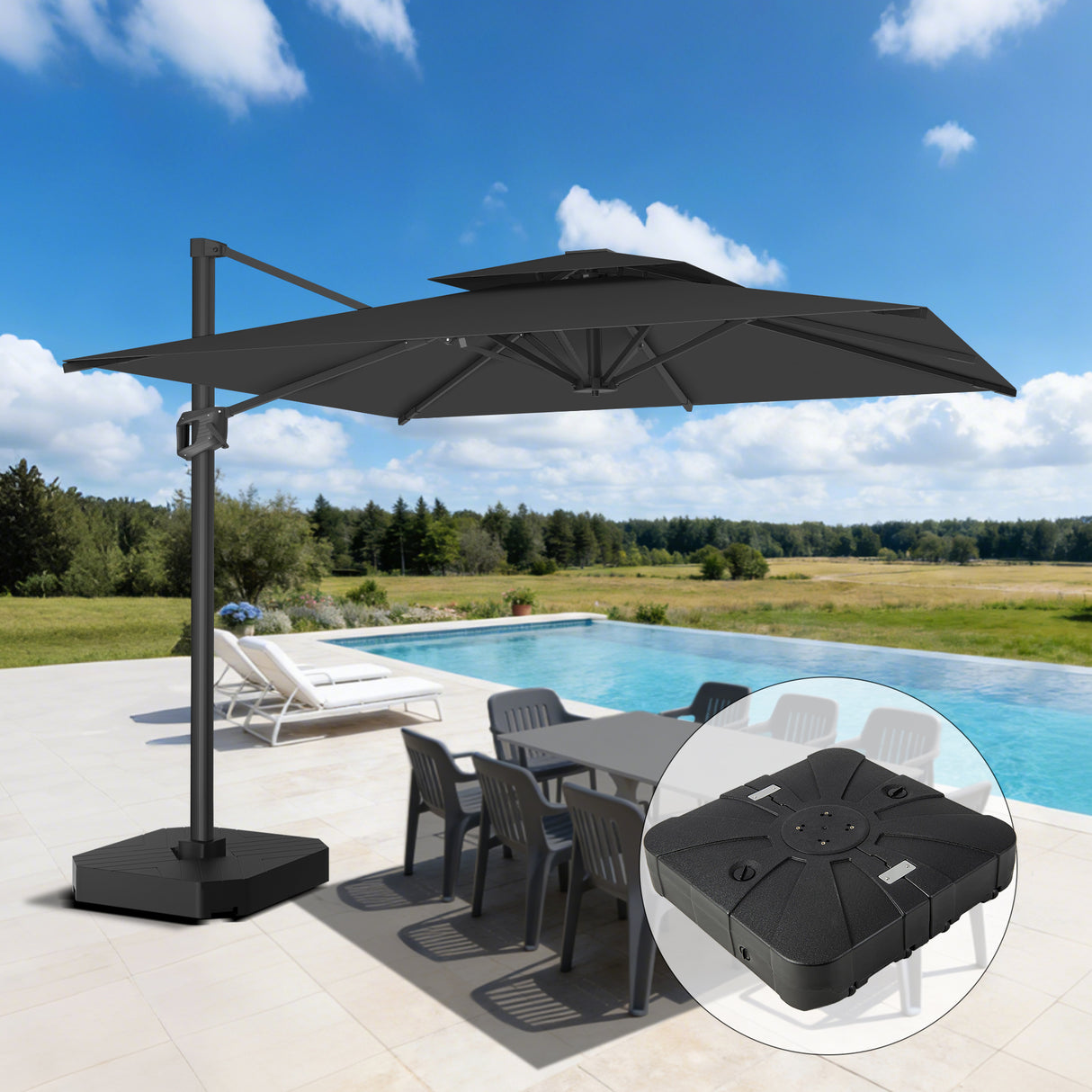 Patioslife Aegis Cantilever Umbrella with Reinforced Aluminum Ribs and Pole for Patios, Gardens & Decks