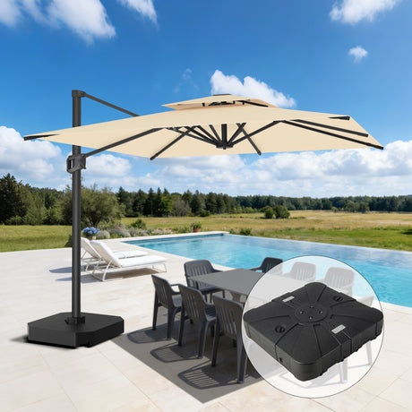 Patioslife Aegis Pro™ Cantilever Umbrella with Base & Protective Cover — Fibreglass Ribs & Powder-Coated Aluminium Pole for Garden & Patio