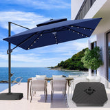 Patioslife Aegis Pro™ Cantilever Umbrella with LED Lights, Fibreglass Ribs & Powder-Coated Aluminium Pole — Perfect for Garden & Patio