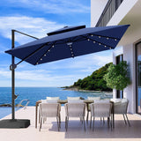Patioslife Aegis Pro™ Cantilever Umbrella with LED Lights, Fibreglass Ribs & Powder-Coated Aluminium Pole — Perfect for Garden & Patio