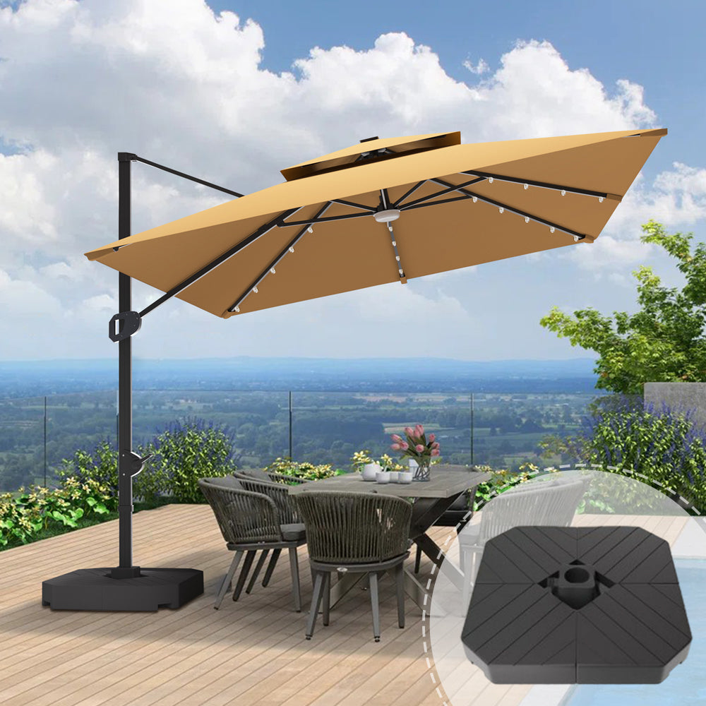 Patioslife Aegis Pro™ Cantilever Umbrella with LED Lights, Fibreglass Ribs & Powder-Coated Aluminium Pole — Perfect for Garden & Patio
