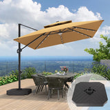 Patioslife Aegis Pro™ Cantilever Umbrella with LED Lights, Fibreglass Ribs & Powder-Coated Aluminium Pole — Perfect for Garden & Patio
