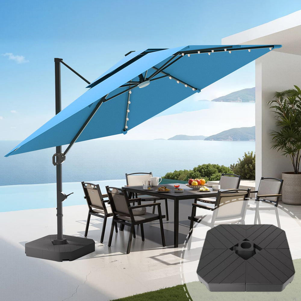 Patioslife Aegis Pro™ Cantilever Umbrella with LED Lights, Fibreglass Ribs & Powder-Coated Aluminium Pole — Perfect for Garden & Patio