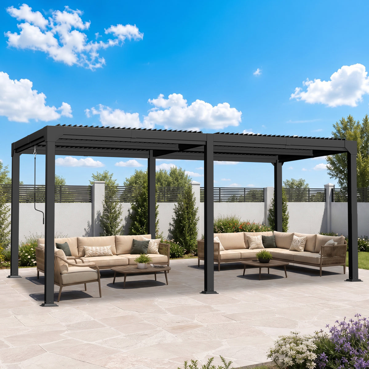 Patioslife Atlantic | Metal Louvered Pergola with Adjustable Roof, Freestanding All-Weather Shelter for Deck, Patio & Poolside