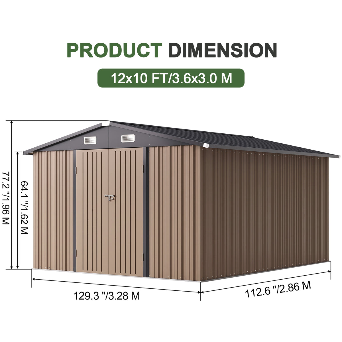 Patioslife Galvanized Steel Metal Storage Shed, Gable Roof Outdoor Shed for Backyard Garden Tools, Rust-Resistant Utility Tool Shed-Patioslife