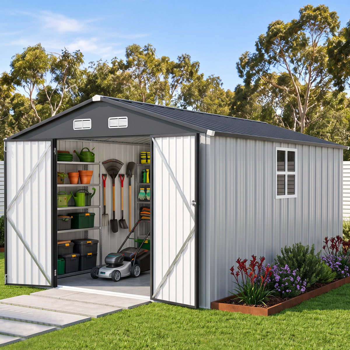 Patioslife YardVault Pro Metal Storage Shed with Window, Galvanized Steel Outdoor Tool Shed