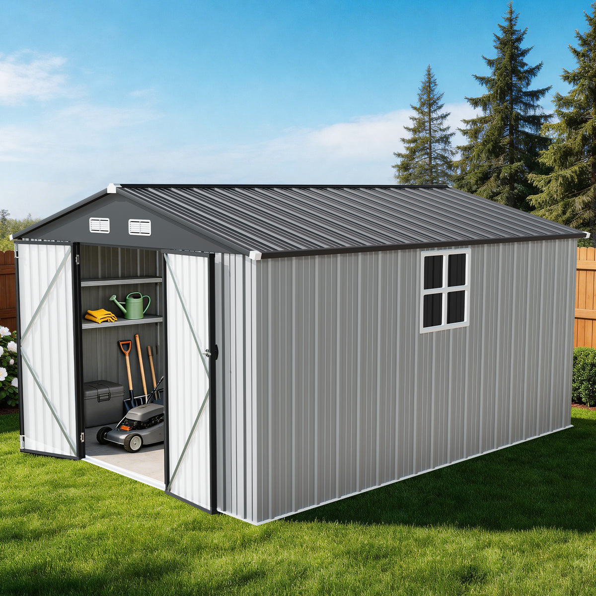 Patioslife YardVault Pro Metal Storage Shed with Window, Galvanized Steel Outdoor Tool Shed