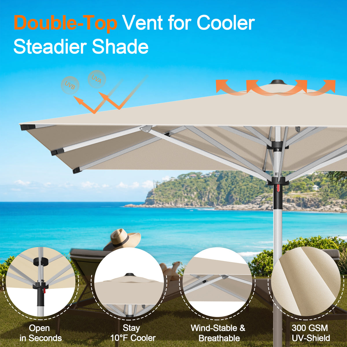 Patioslife 9ft, 10ft & 11ft Patio Umbrella – Round & Square Heavy Duty Aluminum Outdoor Market Umbrella with Double Vented Canopy