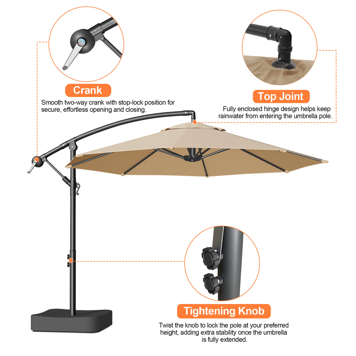 Patioslife 10ft Cantilever Patio Umbrella with Base – Heavy Duty Offset Outdoor Umbrella for Patio, Backyard, Deck & Poolside