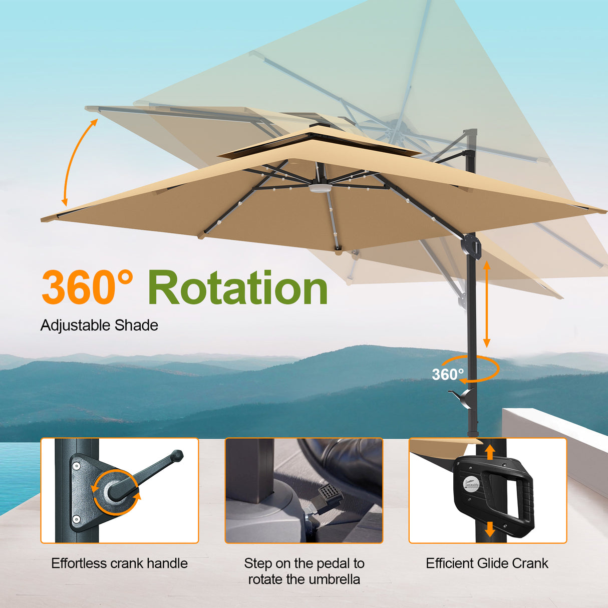 Patioslife Aegis Pro™ Cantilever Umbrella with LED Lights, Fibreglass Ribs & Powder-Coated Aluminium Pole — Perfect for Garden & Patio