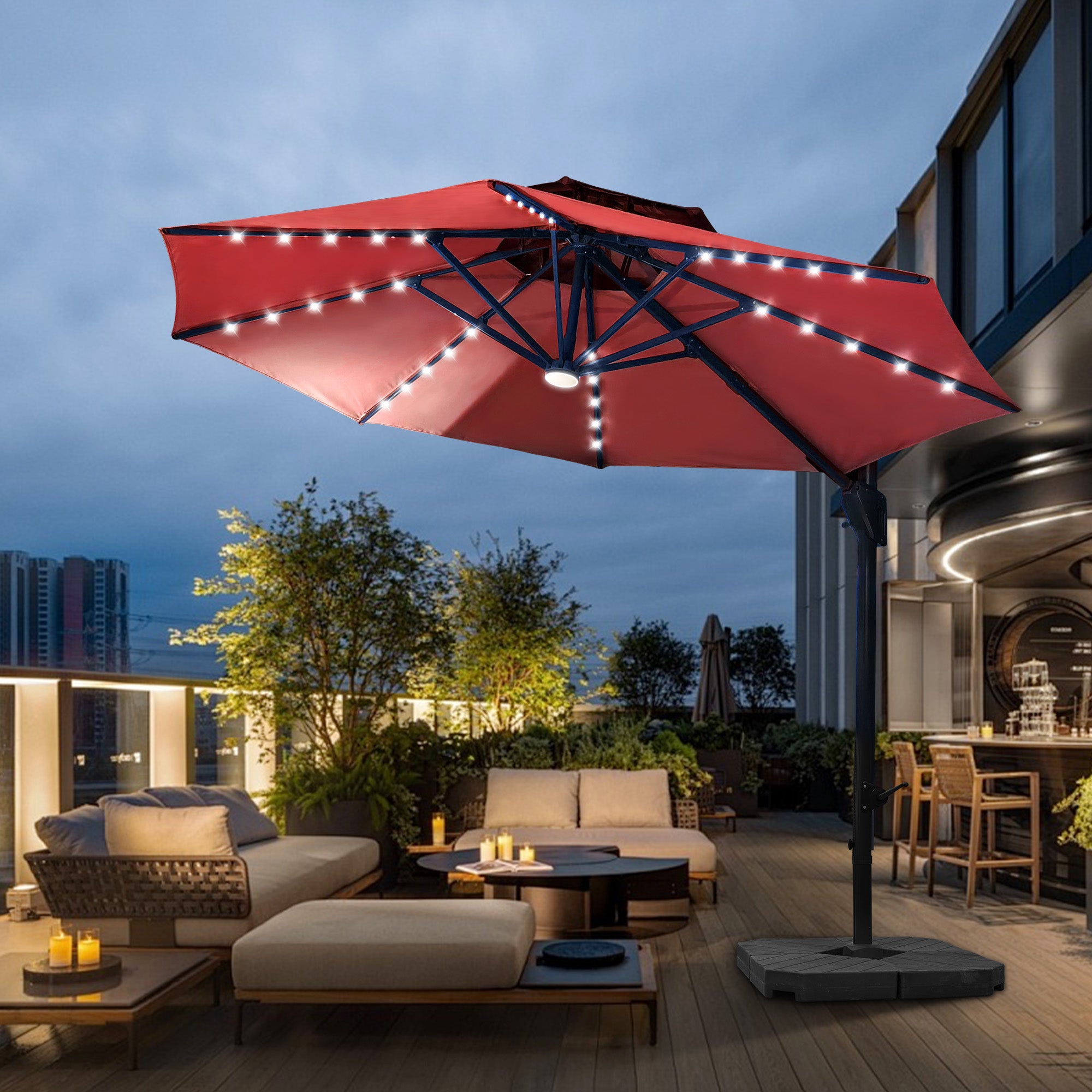 Patioslife Aegis Pro™ 10ft Round Cantilever Patio Umbrella with solar LED lights and Cover
