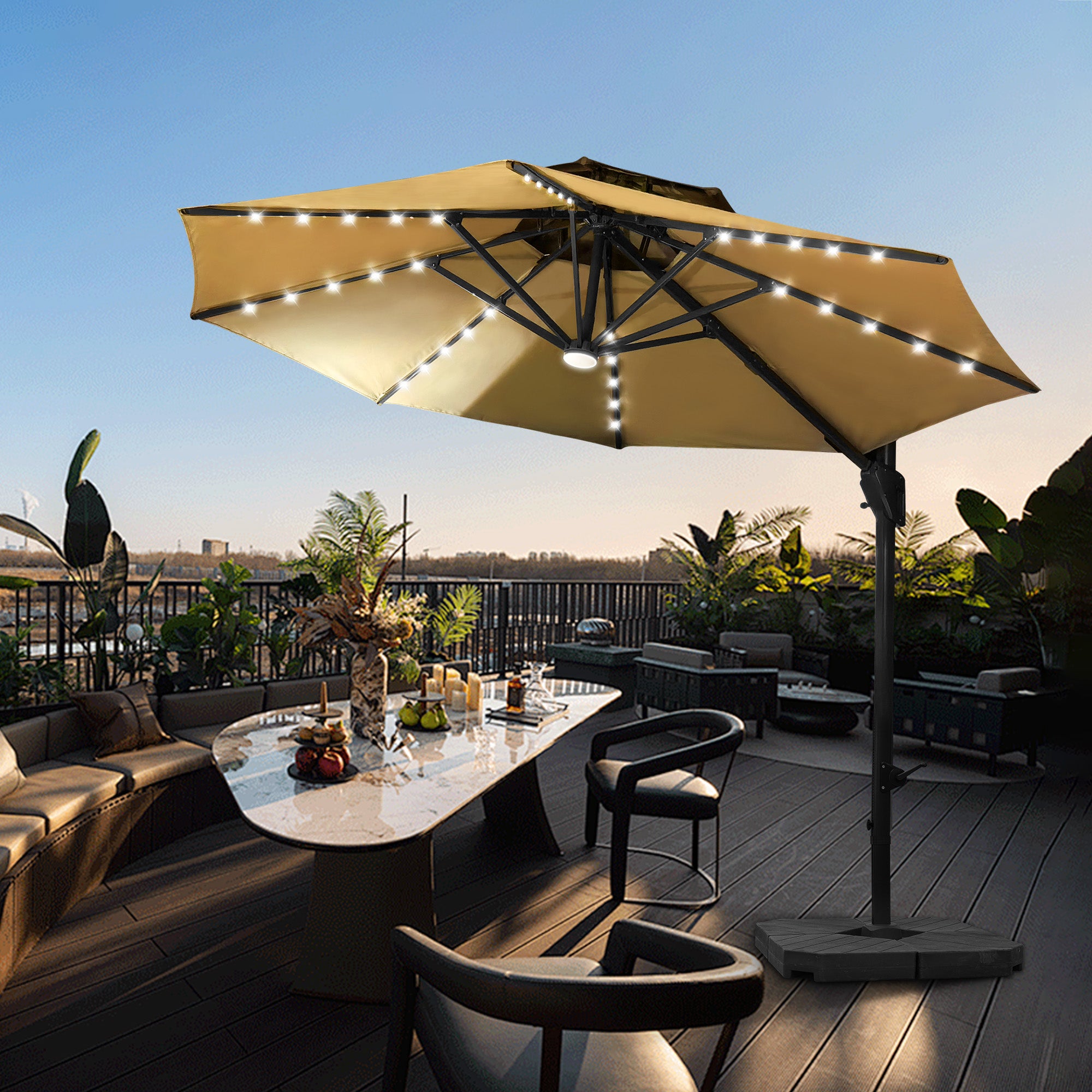 Patioslife Aegis Pro™ 10ft Round Cantilever Patio Umbrella with solar LED lights and Cover
