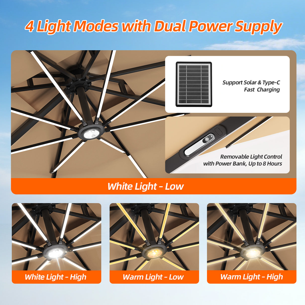 Patioslife Aegis Pro™ Premium Cantilever Umbrella with LED Strip Lights, Fibreglass Ribs & Powder-Coated Aluminium Pole — Luxury Garden & Patio Shade