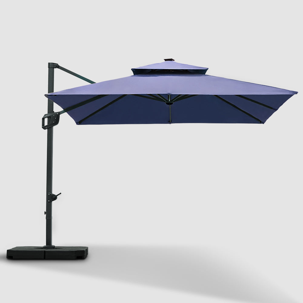 Patioslife Cantilever Umbrella Square 2-Tier  with Base and  Umbrella Cover