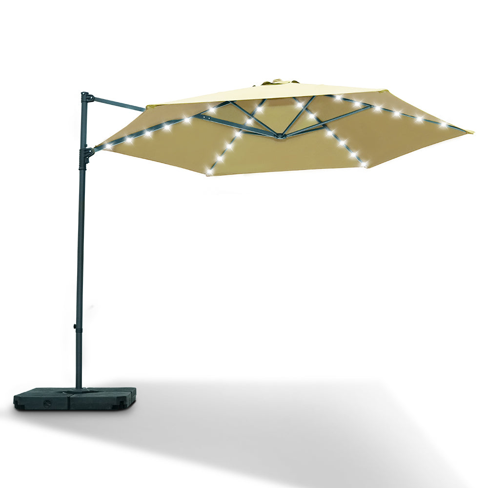 Patioslife Upgraded 10ft Cantilever Patio Umbrella with solar LED lights