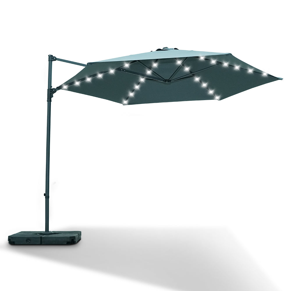 Patioslife Upgraded 10ft Cantilever Patio Umbrella with solar LED lights