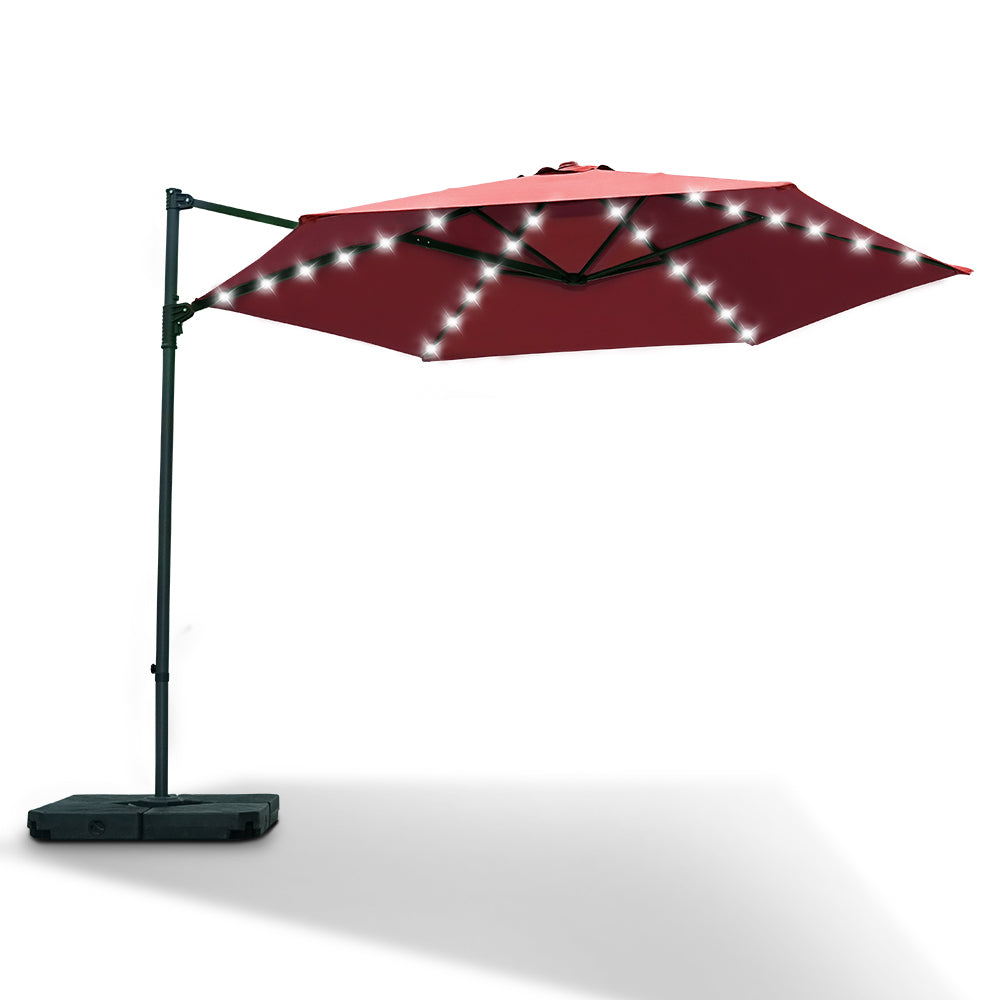 Patioslife Upgraded 10ft Cantilever Patio Umbrella with solar LED lights