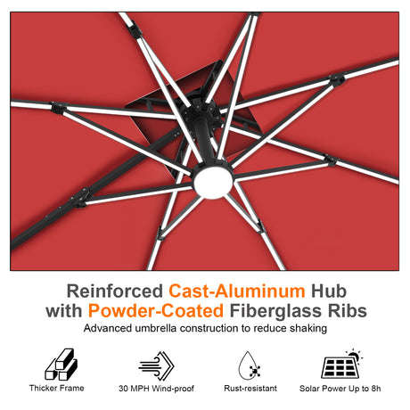 Patioslife Aegis Premium Cantilever Umbrella with Built-In LED Strip Lights and Reinforced Aluminum Ribs & Pole for Patios & Gardens