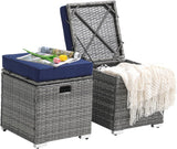 Patioslife Outdoor Ottoman with Storage – Grey PE Rattan Footrest with Thick Cushion for Patio or Pool