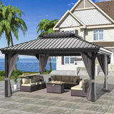 Patioslife Haven | 10' x 12' Grey Hardtop Pergola Gazebo, Aluminium Outdoor Structure with Double Vented Roof & Side Curtains