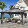 Patioslife Haven | 10' x 12' Grey Hardtop Pergola Gazebo, Aluminium Outdoor Structure with Double Vented Roof & Side Curtains