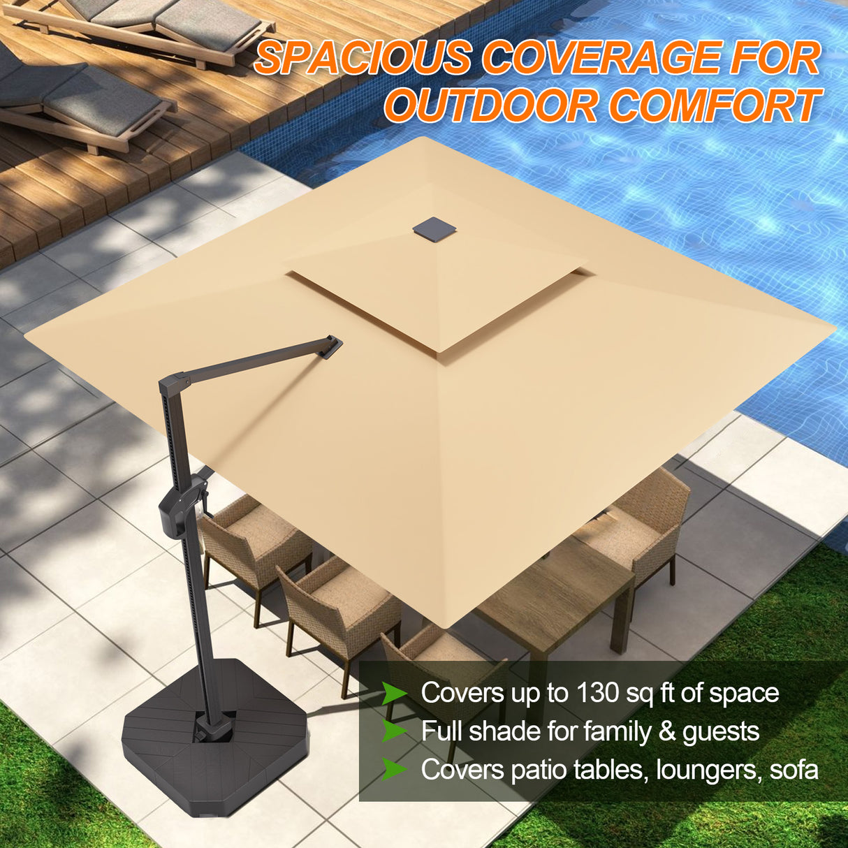 Patioslife Aegis Pro™ Premium Cantilever Umbrella with LED Strip Lights, Fibreglass Ribs & Powder-Coated Aluminium Pole — Luxury Garden & Patio Shade