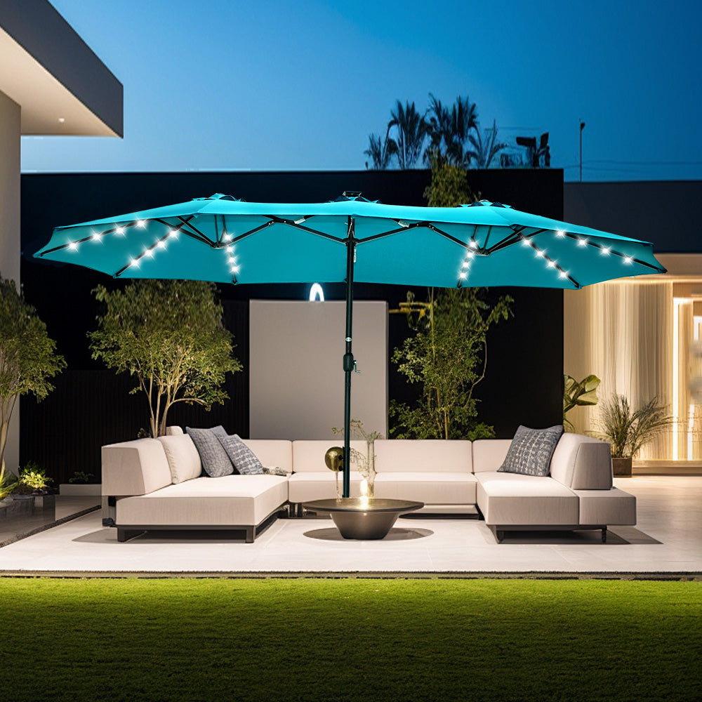 Patioslife 15'x 9' Double-Sided Patio Umbrella with LED Lights