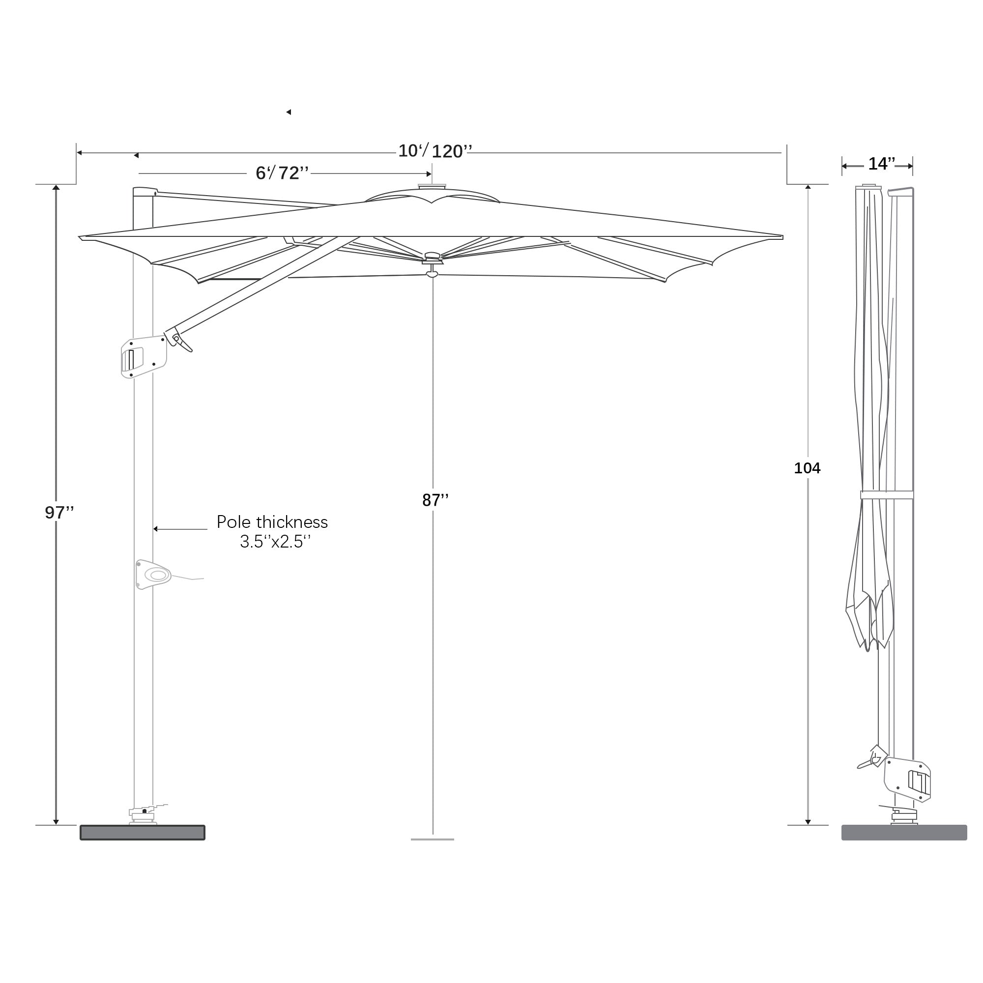 Patioslife LED Cantilever Umbrella Rectangular 2-Tier with Base and  Umbrella Cover