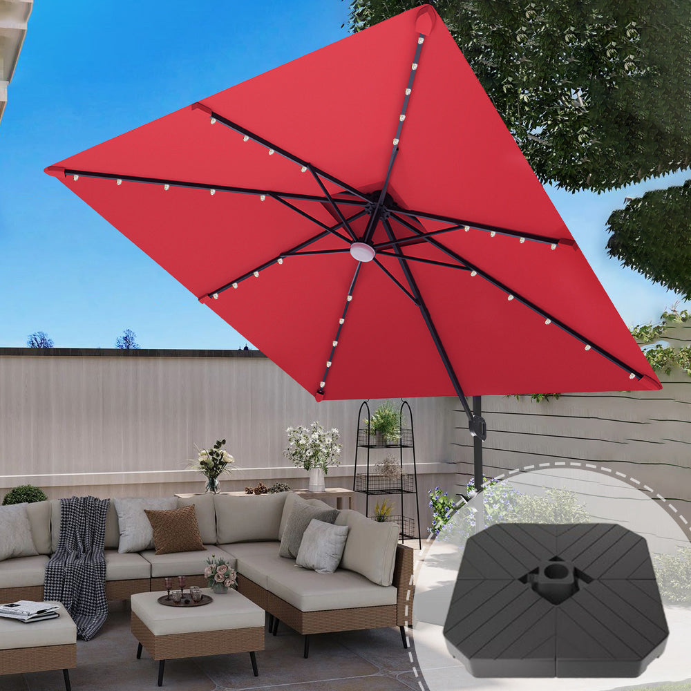 Patioslife Aegis Pro™ Cantilever Umbrella with LED Lights, Fibreglass Ribs & Powder-Coated Aluminium Pole — Perfect for Garden & Patio