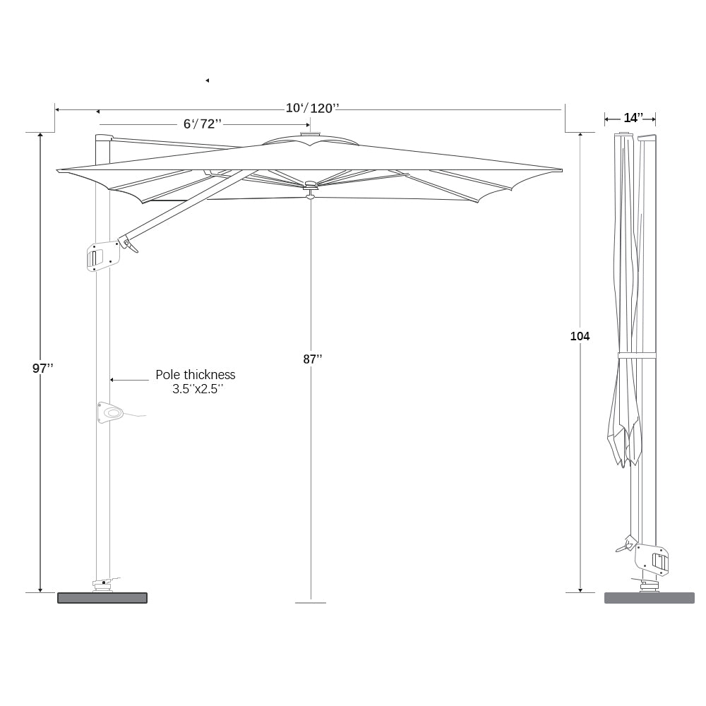 Patioslife Cantilever Umbrella Square 2-Tier  with Base and  Umbrella Cover