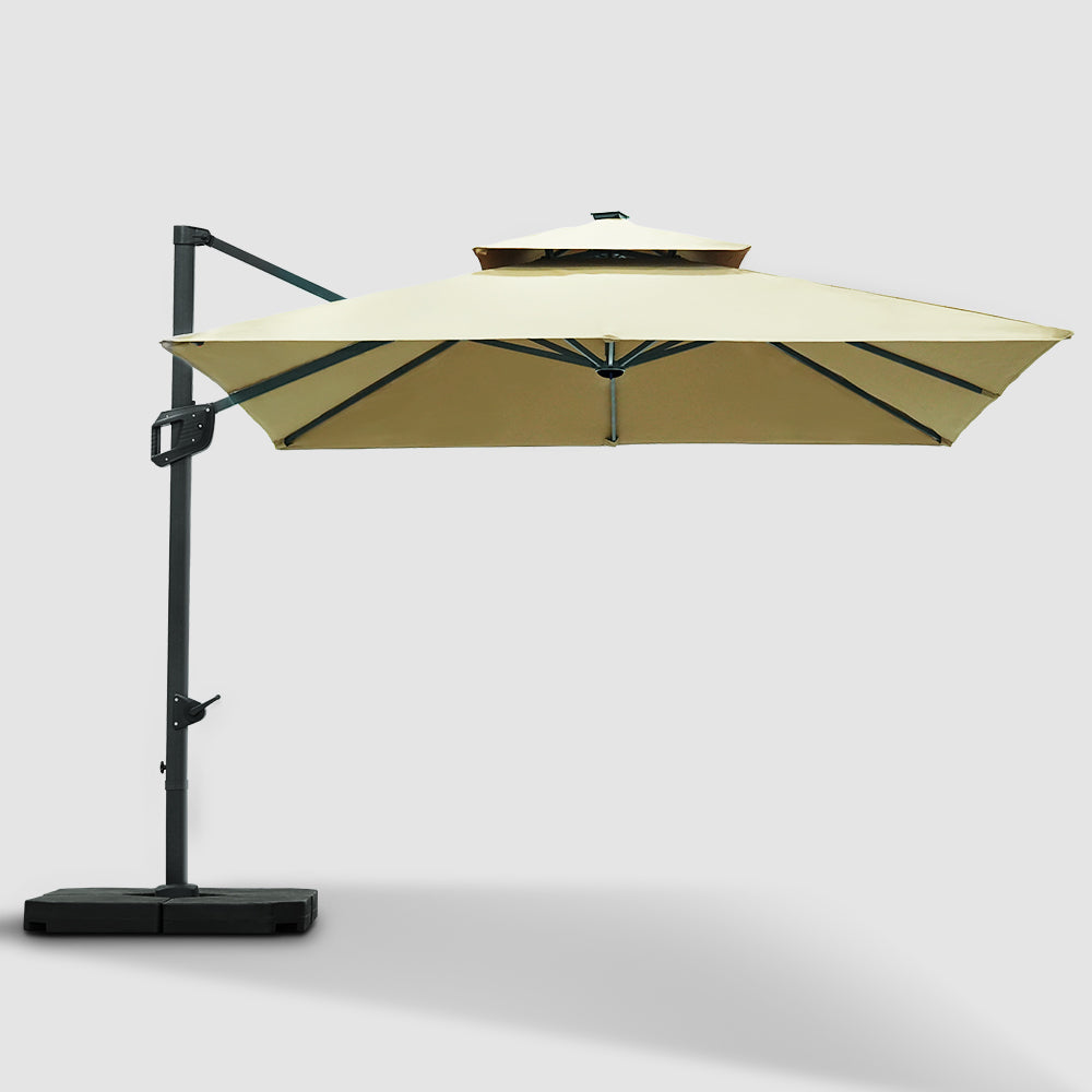 Patioslife Cantilever Umbrella Square 2-Tier  with Base and  Umbrella Cover