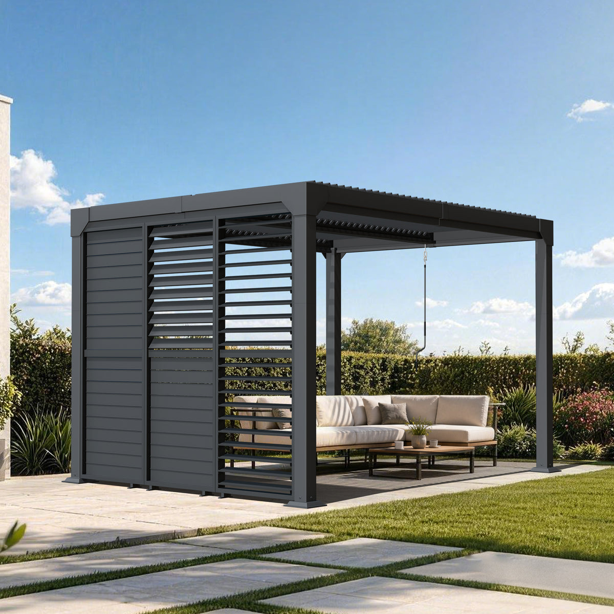 Patioslife Atlantic Series Aluminum Louvered Pergola Side Panel – Adjustable Louver Privacy Wall for Shade, Privacy & Airflow