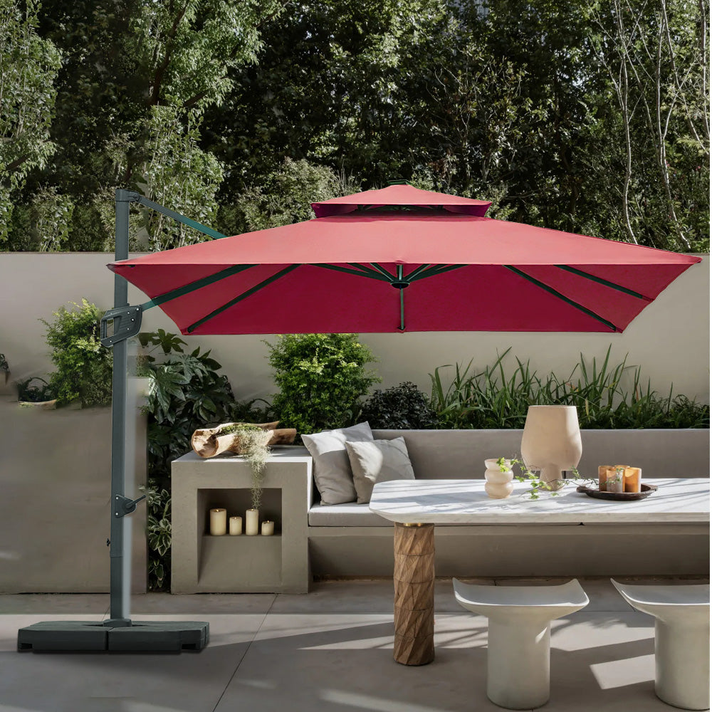 Patioslife Cantilever Umbrella Square 2-Tier  with Base and  Umbrella Cover