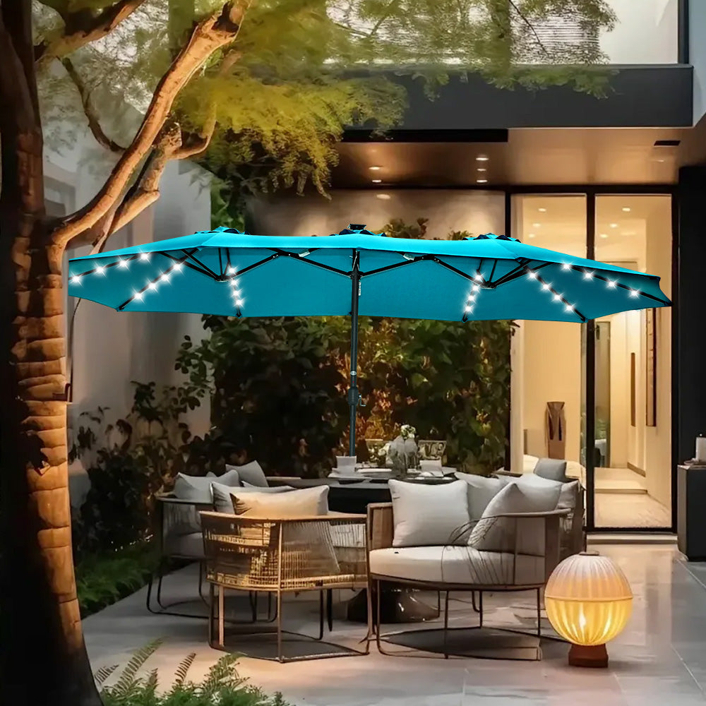 Patioslife 15'x 9' Double-Sided Patio Umbrella with LED Lights