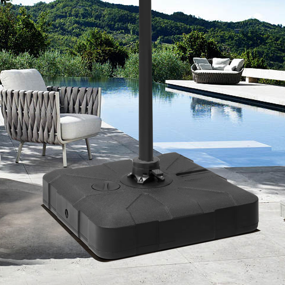 Patioslife™ Cantilever Umbrella Base 250–440lb, Heavy-Duty Outdoor Rolling Stand, Refillable HDPE Offset Weights with Wheels for Patio, Garden & Poolside Stability