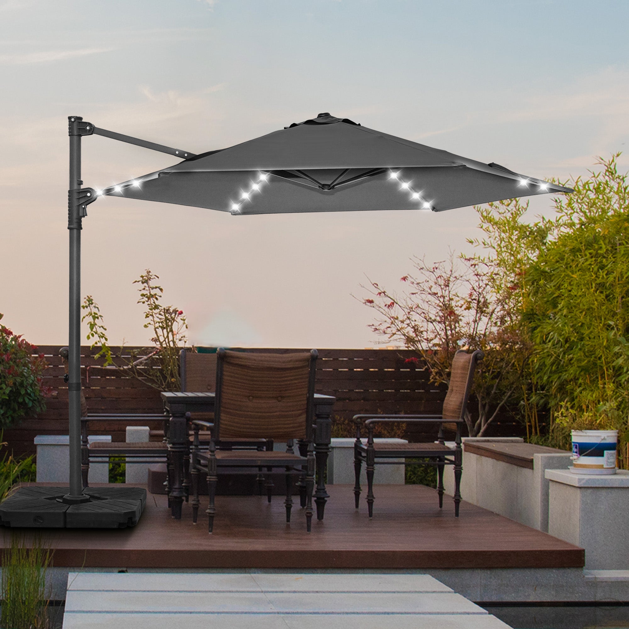 Patioslife Aegis Pro™ 10ft Round Cantilever Patio Umbrella with solar LED lights and Cover