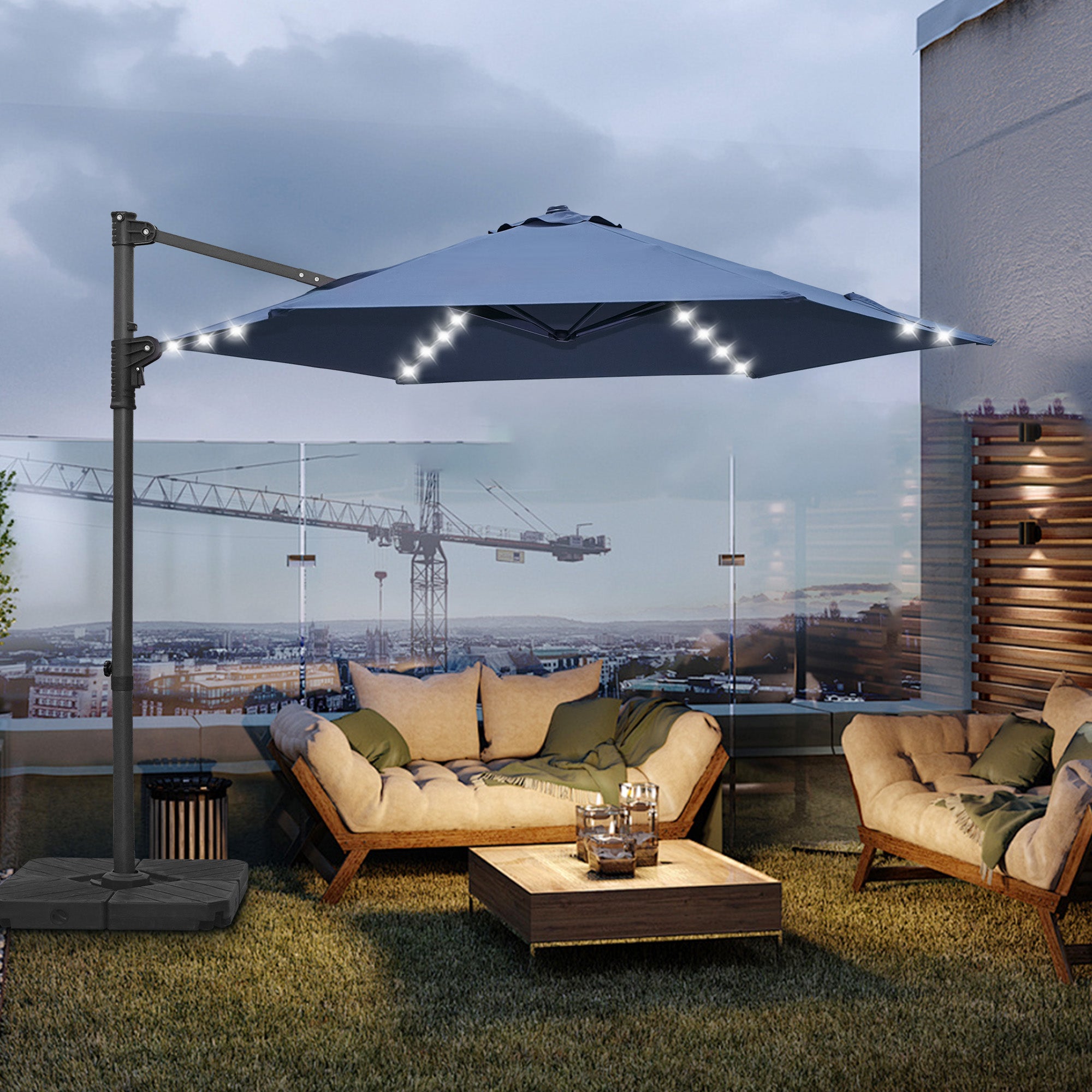 Patioslife Aegis Pro™ 10ft Round Cantilever Patio Umbrella with solar LED lights and Cover