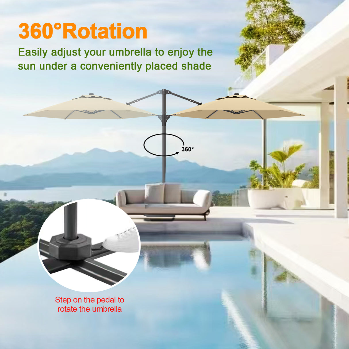 Patioslife Aegis Pro™ All-in-One Shade Round Cantilever Patio Umbrella with solar LED lights | Premium Cover | Large Base