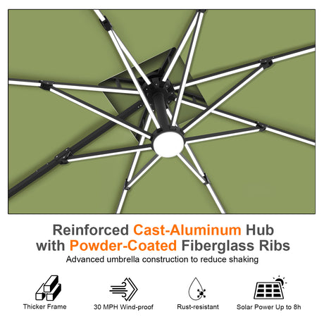 Patioslife Aegis Premium Cantilever Umbrella with Built-In LED Strip Lights and Reinforced Aluminum Ribs & Pole for Patios & Gardens