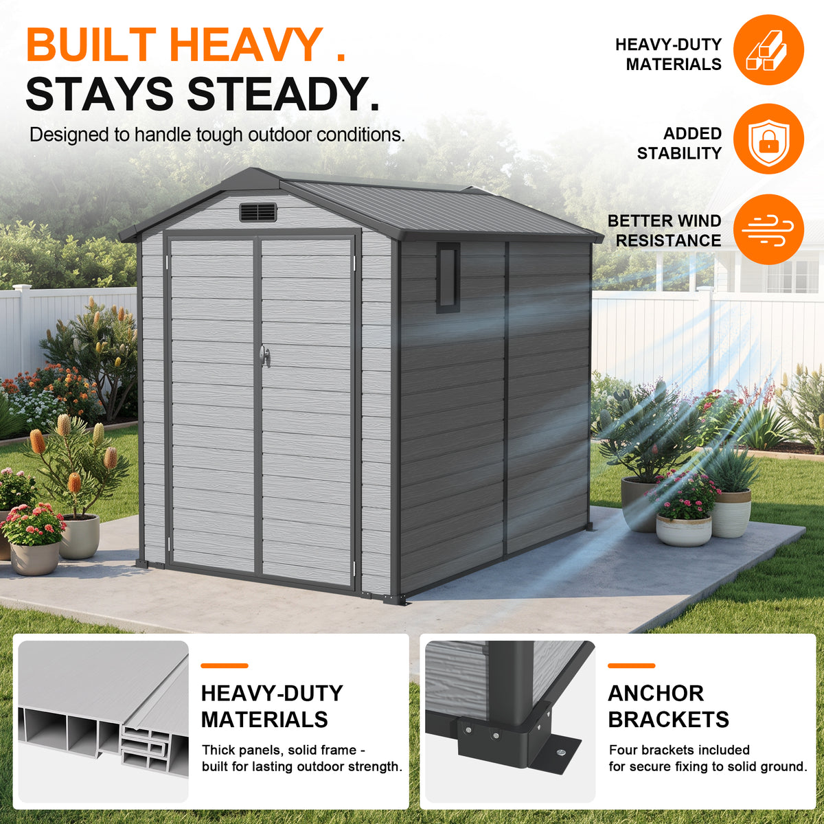 Patioslife YardVault Outdoor Storage Shed with Floor, All-Weather Resin Shed for Tools, Bikes & Lawn Equipment