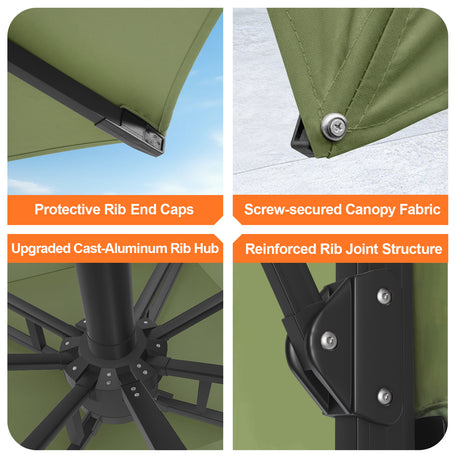 Patioslife Aegis Pro Cantilever Umbrella with Built-In LED Lights and Reinforced Aluminum Ribs and Pole for Patios & Gardens