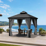 Patioslife Haven Luxury Hardtop Gazebo with 4.7” x 4.7” Reinforced Aluminum Posts, Built-In Drainage Gutters, Curtains & Netting for Patios & Backyards