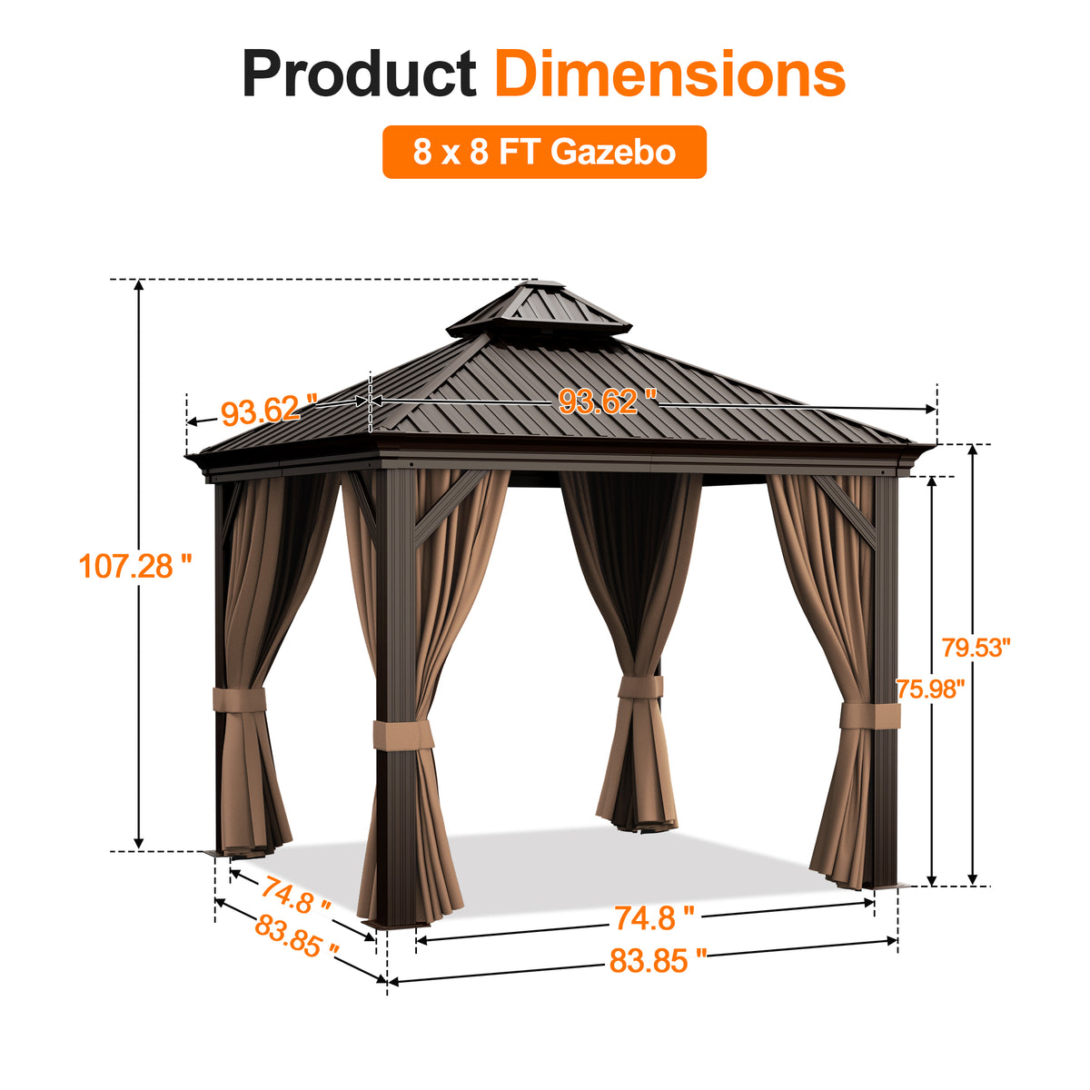 Patioslife Haven Luxury Hardtop Gazebo with 4.7” x 4.7” Reinforced Aluminum Posts, Built-In Drainage Gutters, Curtains & Netting for Patios & Backyards