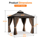 Patioslife Haven Luxury Hardtop Gazebo with 4.7” x 4.7” Reinforced Aluminum Posts, Built-In Drainage Gutters, Curtains & Netting for Patios & Backyards