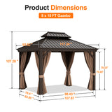 Patioslife Haven Luxury Hardtop Gazebo with 4.7” x 4.7” Reinforced Aluminum Posts, Built-In Drainage Gutters, Curtains & Netting for Patios & Backyards