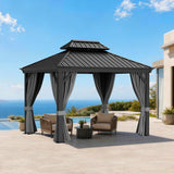 Patioslife Haven Luxury Hardtop Gazebo with 4.7” x 4.7” Reinforced Aluminum Posts, Built-In Drainage Gutters, Curtains & Netting for Patios & Backyards