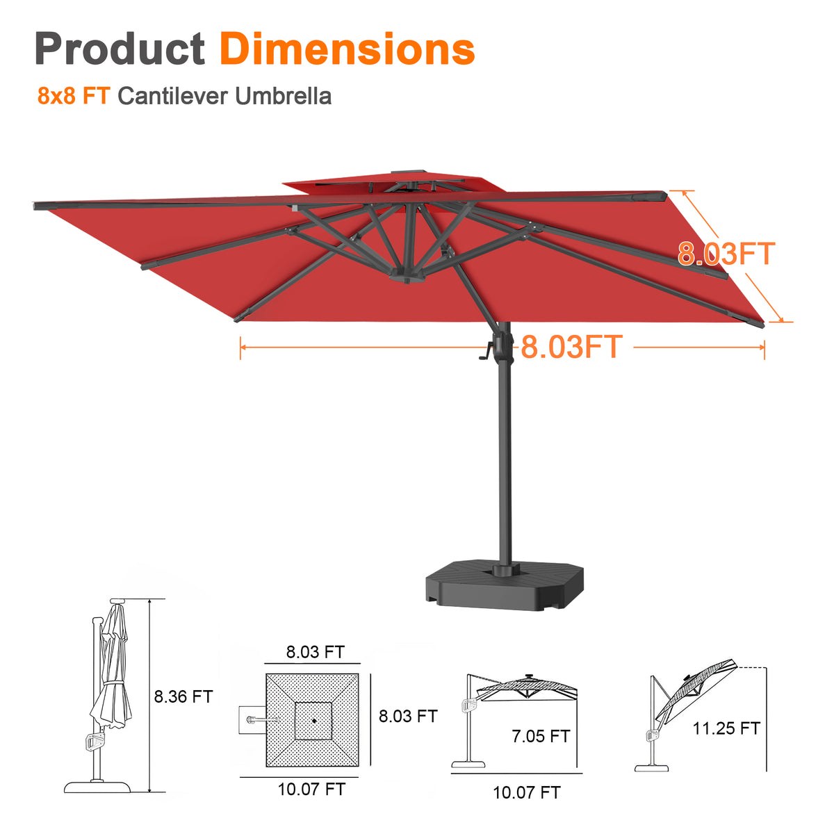 Patioslife Aegis Cantilever Umbrella with Reinforced Aluminum Ribs and Pole for Patios, Gardens & Decks