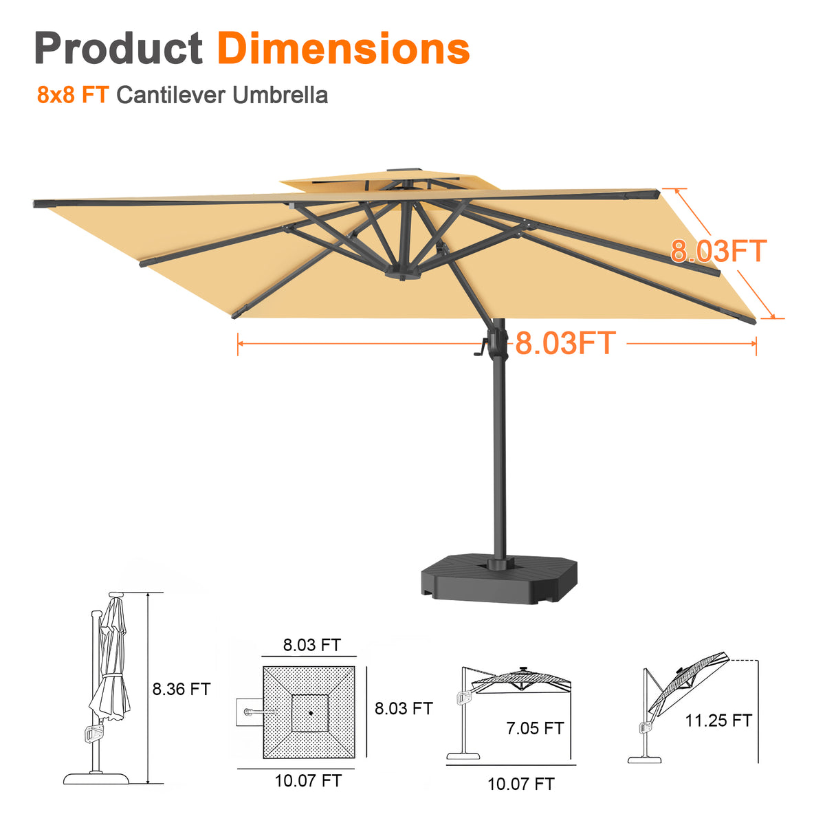 Patioslife Aegis Cantilever Umbrella with Reinforced Aluminum Ribs and Pole for Patios, Gardens & Decks