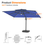 Patioslife Aegis Pro Cantilever Umbrella with Built-In LED Lights and Reinforced Aluminum Ribs and Pole for Patios & Gardens